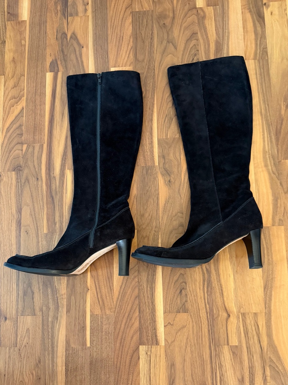NWOB Ralph Lauren Black Suede Knee High Boots Heels Made in Italy Women's Sz 9.5